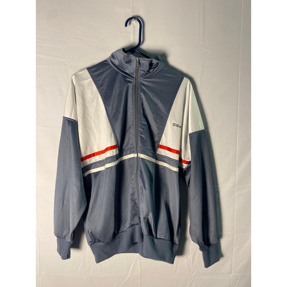 Winston Vintage Full Zip Track Jacket Sports Style Logo Gray Blue Men's Large